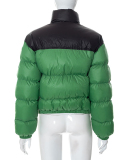 Fashion WomenSlim Fit Contrasting Color Trend Short Warm Cotton Jacket S-XL