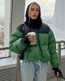 Fashion WomenSlim Fit Contrasting Color Trend Short Warm Cotton Jacket S-XL