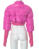New Solid Color Zipper Pocket Splicing Long Sleeve Short Cotton Jacket S-XL