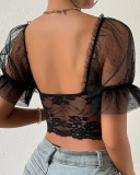 Short Sleeve Lace Women Sexy Tops S-L