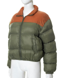 Fashion WomenSlim Fit Contrasting Color Trend Short Warm Cotton Jacket S-XL