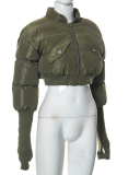 New Solid Color Zipper Pocket Splicing Long Sleeve Short Cotton Jacket S-XL