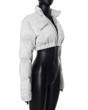Women Short Style With Exposed Navel Zipper Splicing And Waist Cinching Jacket S-XL