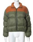 Fashion WomenSlim Fit Contrasting Color Trend Short Warm Cotton Jacket S-XL