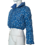 Women Reversible Solid Color Leather Camouflage Printed Floral Fabric Zipper Lapel Long Sleeved Jacket S-XL