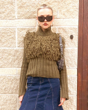 Fashion Personalized Street Knitwear Tassel Zipper Jacket  S-L