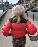 Fashion WomenSlim Fit Contrasting Color Trend Short Warm Cotton Jacket S-XL