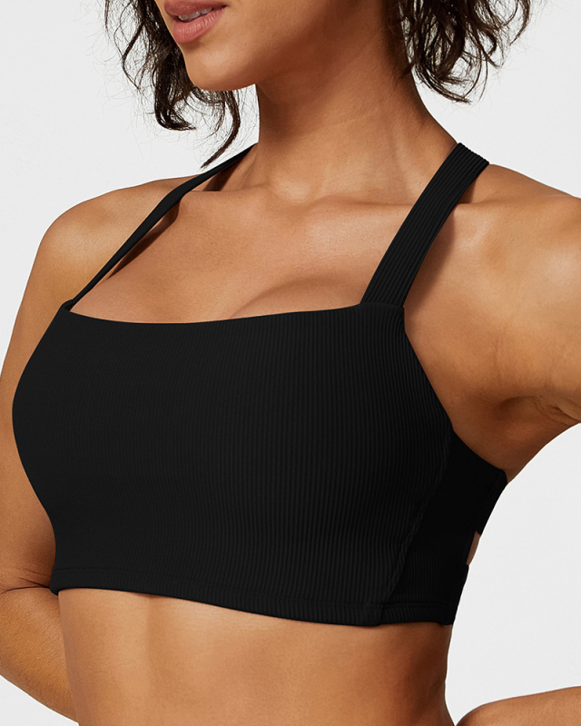 Women Square Neck Criss Cross Back Sports Running Bra XS-L