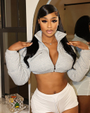 Women Short Style With Exposed Navel Zipper Splicing And Waist Cinching Jacket S-XL