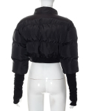New Solid Color Zipper Pocket Splicing Long Sleeve Short Cotton Jacket S-XL