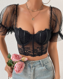 Short Sleeve Lace Women Sexy Tops S-L
