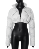 Women Short Style With Exposed Navel Zipper Splicing And Waist Cinching Jacket S-XL