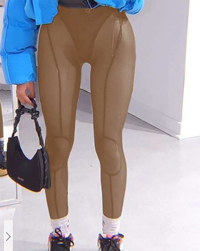 Women Winter New Style Sexy Perspective Mesh High Waist Hip Lifting Slimming Pants S-L