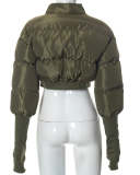 New Solid Color Zipper Pocket Splicing Long Sleeve Short Cotton Jacket S-XL