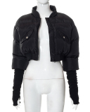 New Solid Color Zipper Pocket Splicing Long Sleeve Short Cotton Jacket S-XL