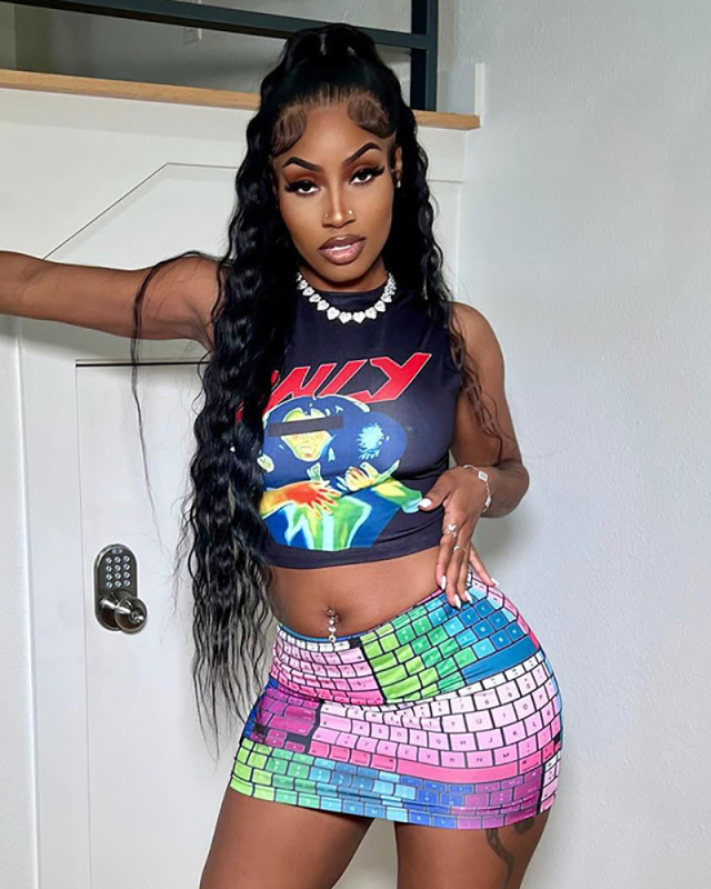 Women Summer New Street Wear Computer Keyboard Printed Mini Skirt Colorful S-L