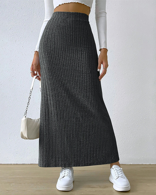 Wholesale Women Autumn Winter New Fashionable Solid Color Maxi Skirt Gray S-L