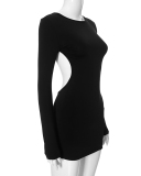 Women Summer New Fashionable Solid Color Round Neck Backless Slim Fit Dress S-L
