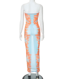 Women Summer New Fashionable Perspective Mesh Printed Sleeveless Casual Dress S-L