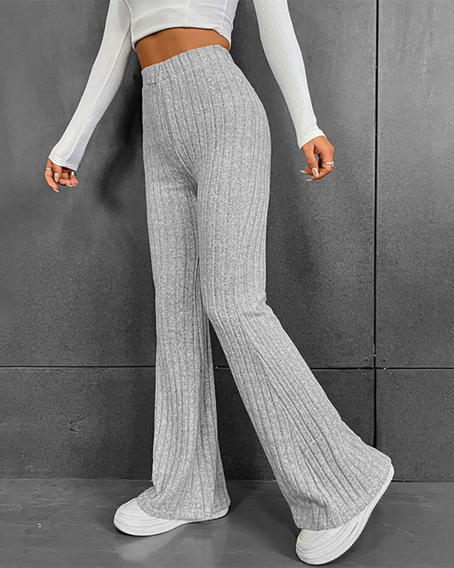 Women New Style Fashionable Solid Color Versatile Wide Pit Stripe Casual Pants S-L