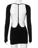 Women Summer New Fashionable Solid Color Round Neck Backless Slim Fit Dress S-L