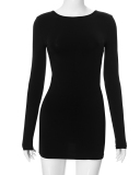 Women Summer New Fashionable Solid Color Round Neck Backless Slim Fit Dress S-L