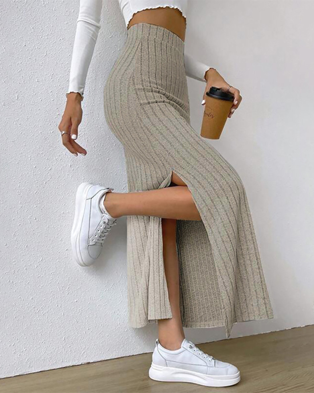 Wholesale Women Autumn Winter New Fashionable Solid Color Maxi Skirt Gray S-L