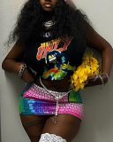 Women Summer New Street Wear Computer Keyboard Printed Mini Skirt Colorful S-L