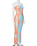 Women Summer New Fashionable Perspective Mesh Printed Sleeveless Casual Dress S-L