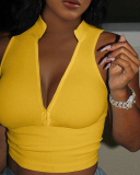 Solid Color Women Summer Vest With Zip XS-XL