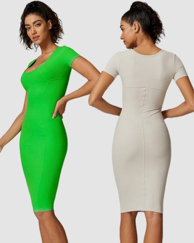 Women O Neck Short Sleeve Fitness Midi Tennis Dress S-XL