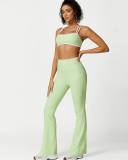 Women New Sports Bra Seamless Hips Lift Flare Pants Two Piece Sets XS-L