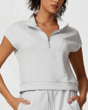 Women Modal Sports Half Zipper Neck Short Sleeve Casual Fitness Shorts Sets Two Piece Set S-L