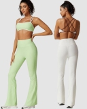 Women New Sports Bra Seamless Hips Lift Flare Pants Two Piece Sets XS-L