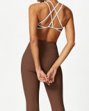Women New Sports Bra Seamless Hips Lift Flare Pants Two Piece Sets XS-L