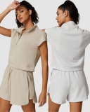 Women Modal Sports Half Zipper Neck Short Sleeve Casual Fitness Shorts Sets Two Piece Set S-L