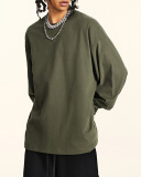 Crew Neck Long Sleeve Solid Color Autumn Loose Sports Basic T-shirt S-2XL