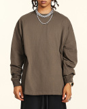 Crew Neck Long Sleeve Solid Color Autumn Loose Sports Basic T-shirt S-2XL