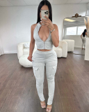 Summer Sleeveless Sporty Wholesale Two Piece Pant Set S-XL