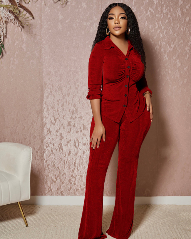 Wine Red Wholesale Autumn Winter Women Pants Set S-XXL