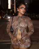 Leopard See Through Women 2 Piece Short Set S-L
