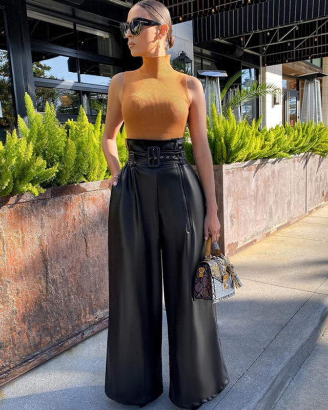 High Waist Women Fashion PU Pants S-XXL