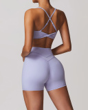 Women LOGO Customized V Neck Criss Back Running Bra Shorts Sets S-XL