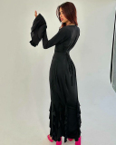 Long Sleeve Women Elegant Solid Color Long Dress S-L