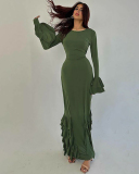 Long Sleeve Women Elegant Solid Color Long Dress S-L