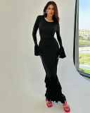 Long Sleeve Women Elegant Solid Color Long Dress S-L