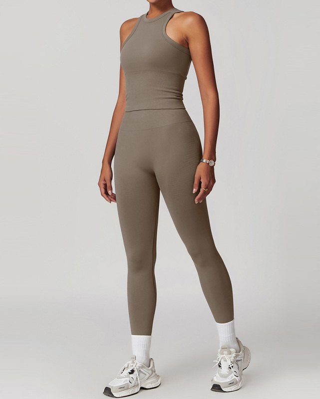 Fitness Women I-Back Vest High Wasit Leggings Yoga Two-piece Pants Sets S-XL