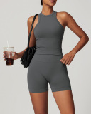 Women OEM Logo I Back Vest Sports Shorts Activewear Two Pieces Sets S-XL