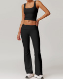 Women Lace Square Neck Vest Fold Waist Flare Pants Yoga Two-piece Pants Set S-XL