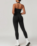 Women Active Wear Seamless V Halter Neck Yoga Two-piece Pants Sets S-XL